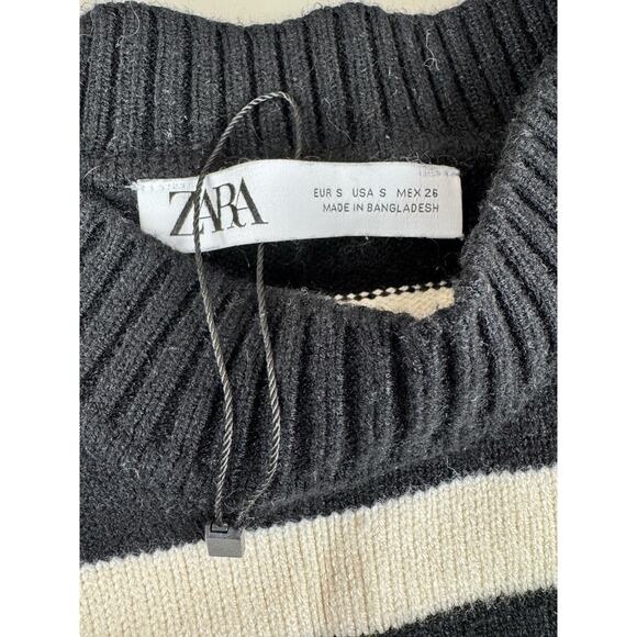 Zara Black White Breton Striped Sweater Women’s S Crewneck Paris Oversized Knit - Picture 2 of 10